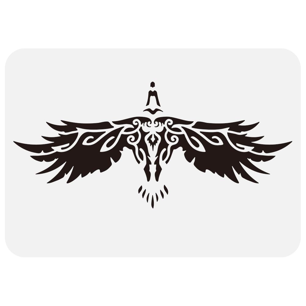 FINGERINSPIRE Odin Raven Painting Large Stencil 21x29.7cm Viking Raven Drawing Template Reusable Raven Pattern Viking Themes Painting Stencil for Painting on Wall Wood Furniture DIY Home Decor