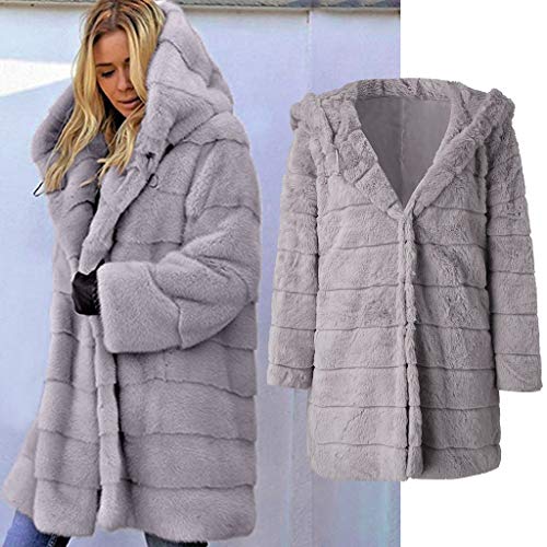 Womens Faux Fur Hooded Coats 2019 Winter Warm Thick Parka Long Overcoats Shaggy Shearling Jacket - Limsea Gray