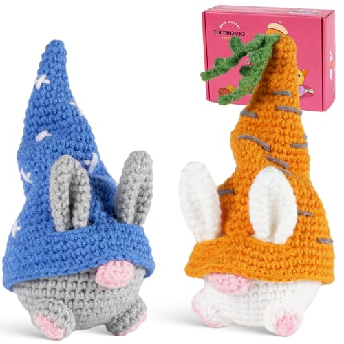 PIPAPI Christmas Crochet Kit for Beginners, 2 Pattern Carrot Ground Elf, Knitting Kit for Adult Kids with Step-by-Step Video Tutorials, Instructions and Yarns, Hook, Accessories