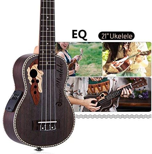 Per Newly 21" Acoustic Rosewood Soprano Ukulele 4 Strings Guitar Ukelele Guitarra with Built-in Electric EQ Pickup + Gig Bag