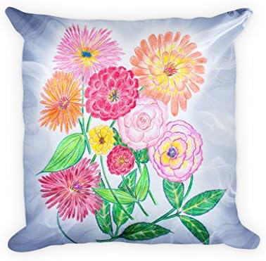 TracyTrendsZinnia Flower Artistic Garden Art Throw Pillow, Washable Cover 18x18