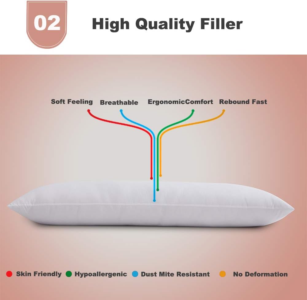 Yalamila Full Body Pillow for Adults-100% Polyester Body Pilllow Insert for Side Sleeper-Breathable White Long Pillow for Sleeping-20×54 inch: Home & Kitchen
