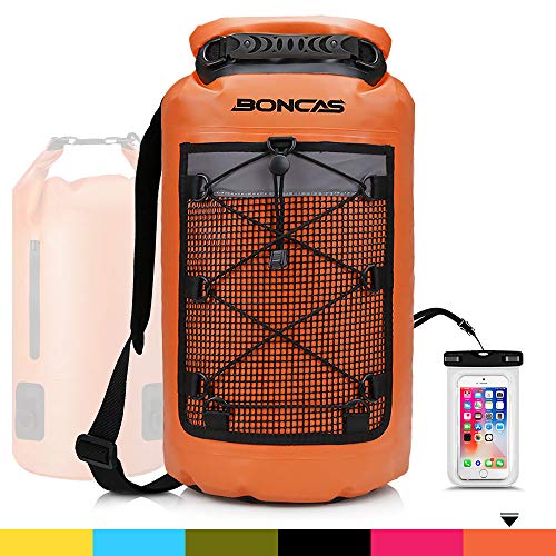 Boncas Waterproof Backpack, 20L Dry Bag with Waterproof Phone Pounch, Roll Top Bag Dry Sack Waterproof Dry Bag Perfect for Kayaking, Fishing, Rafting-Orange - Thumbnail 7