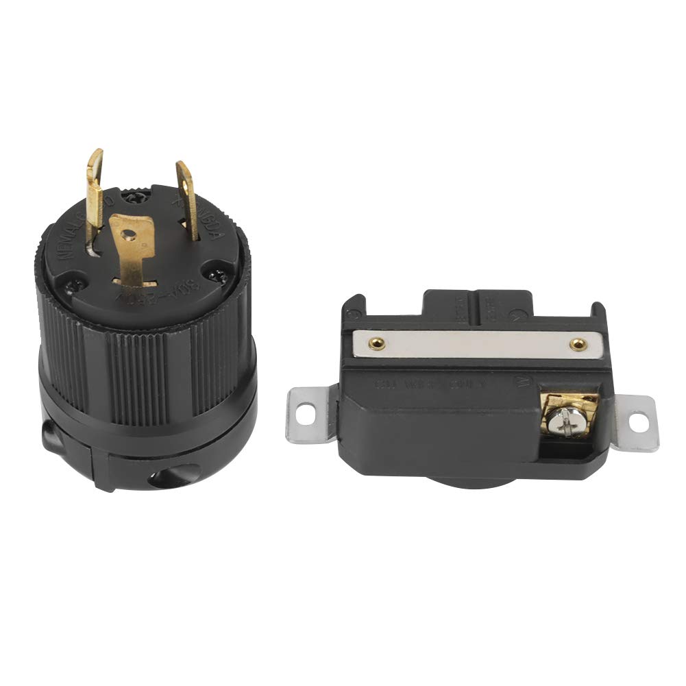 Yosoo Health Gear Twist Lock Electrical Plug & Socket, NEMA L6-30P L6-30R 30A 250V Locking Plug for Generator, Black, 3-Pin Plug Receptacle Connector Male & Female