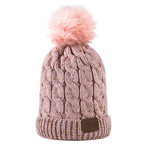 Kids Winter Warm Fleece Lined Hat, Baby Toddler Children’s Beanie Pom Pom Knit Cap for Girls and Boys by REDESS (A Confetti Pink Design)