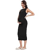 Smallshow Women's Maternity Midi Dress Crew Neck Sleeveless Pregnancy Clothes