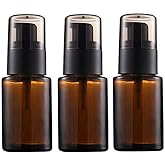 ASTRQLE 3 Pcs 30ml 1oz Amber Glass Travel Bottles Leakproof Cosmetic Cream Pump Bottle Dispenser Lotions Bottles Travel Containers Lotion Dispenser for Creams Foundation Shampoo Essential Oils