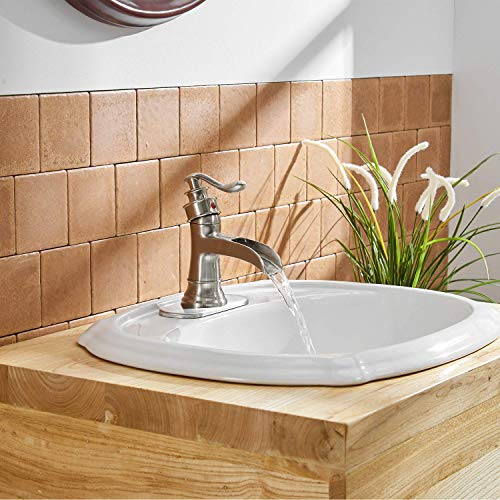 BWE Bathroom Faucet Brushed Nickel Waterfall Single Hole Matching Pop