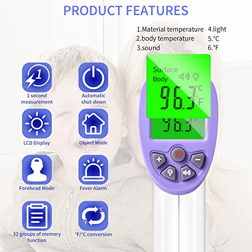 Forehead Thermometer, NonContact Infrared Adult and Child thermometers, with Fever Alarm