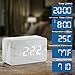 OCT17 Marble Pattern Alarm Clock, Fashion Multi-Function LED Digital Alarm Clocks Stone Cube with USB Power Supply, Voice Control, Timer, Thermometer - White
