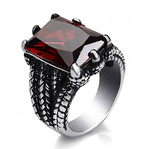 Elfasio Mens Stainless Steel Ring Dragon Claw Ruby Red Cubic Zirconia Biker Jewelry size 14