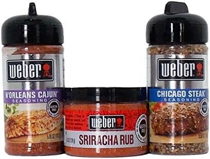 Weber All Natural Gluten-Free Seasoning Blend And Rub 3 Flavor Variety Bundle: (1) Weber N'Orleans Cajun Seasoning Blend, (1) Weber Sriracha Rub, and (1) Weber Chicago Steak Seasoning Blend, 4.5-5.5 Oz. Ea. (3 Total)