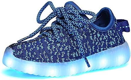 Kimberly Kids Boys Girls Fashion Colorful LED Light Up Glow Flashing Luminous Sneaker Slip On Shoes Blue_5 M US Big Kid