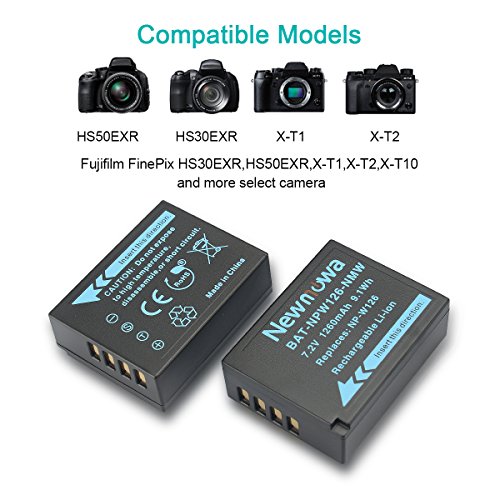 Newmowa Double USB Chargeur + 2 Remplacement Batteries NP-W126 pour Fujifilm NP-W126 NP-W126S Fuji FinePix HS30EXR, HS33EXR, HS50EXR, X-A1, X-E1, X-E2, X-M1, X-Pro1,X-T1,X-T2,X-H1 - Image 2