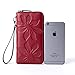 BOSTANTEN Women's Leather Wallets Kapok Pattern Zipper Handbags with Wristlet Wine Red