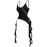 Floerns Gothic Clothes for Women Y2K Asymmetrical Lace Up Ruffle Tank Tops Camisole Grunge Punk Rock Concert Outfits