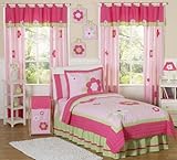 Sweet Jojo Designs Pink and Green Flower Collection Childrens Bedding 4 Piece Girls Twin Set