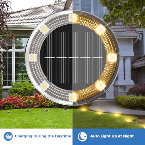 Peasur Pack of 12 Solar Ground Light, 8 LED, Waterproof Outdoor Solar Spotlight for Paths, Paths, Lawns, Patios, Yards, Swimming Pools, Warm White