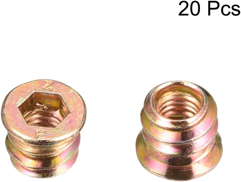sourcing map Wood Furniture M6x10mm Threaded Insert Nuts Interface Hex Socket Drive 20pcs, Bronze Tone - Image 3
