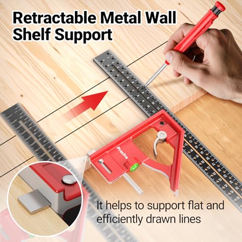 Carpenter's Square Set, Preciva Metric Marking Gauge and Triangles Carpenter's Angle Set with Construction Pencil, Combination Angle Ruler Made of Aluminium Alloy for DIY, Woodworking, Home Work