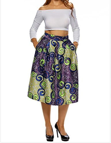 FQHOME Womens Vintage High Waist Paisley A-lined Midi Skirt Size L