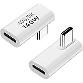 AreMe 2 Pack 90 Degree USB C Male to Female Adapter, White | Right Angle 140W Type C Extender Adapter for Thunderbolt 4/3, MacBook Pro/Air, Laptop, Phones and More