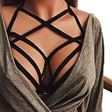liwei18 Women's Harness Body Bra Black Belt Elastic Cupless Cage Bra Bralette Crop Top