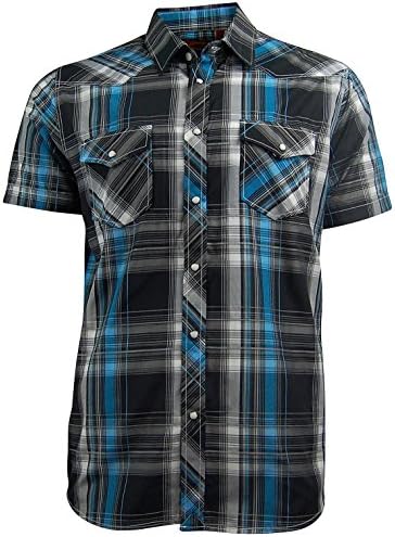 Western Heritage Men's Short Sleeve Snap Front Western Shirt (X-Large, Black/Teal)