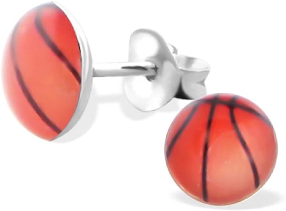 925 Sterling Silver Basketball Stud Earrings 19695 (Nickel