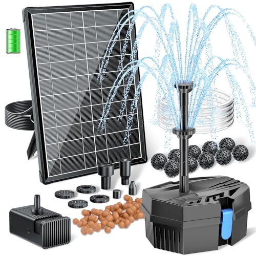 POPOSOAP Solar Water Fountain with Pond Filter Kit - 8W Solar Pump & 3000mAh Battery Backup, 8 Spray Modes & 1.5m Tubing for Outdoor Small Ponds, Bird Baths, Garden Water Features