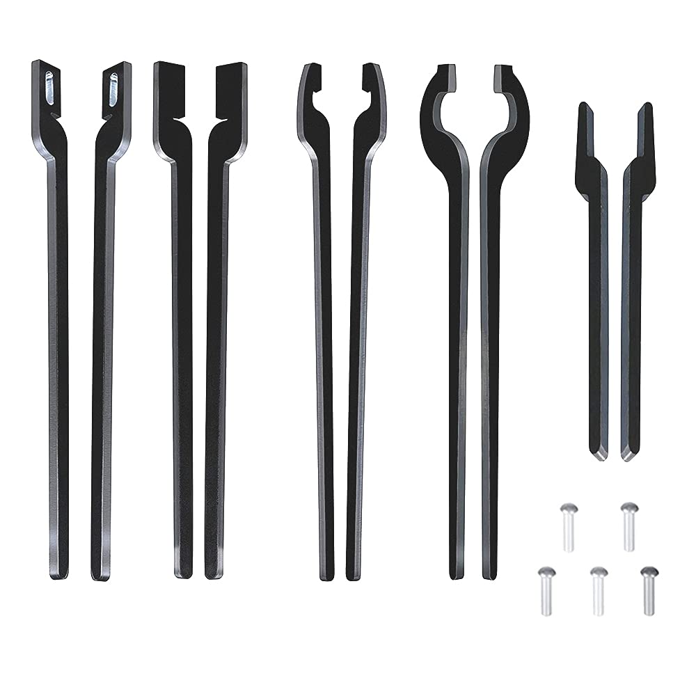 DIY Rapid Tongs Bundle Set - Blacksmith Five Types of Tongs Bundle Set Comes with Rivet, Rapid Flat Tongs Slot Jaw Tongs V-Bit Tongs Scroll Tongs Bolt Tongs