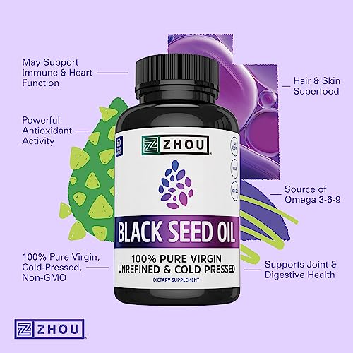 Zhou Nutrition Black Seed Oil Capsules, 100 Virgin, Cold Pressed