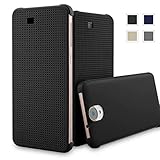HTC E9+ Dot View Case Smart Displaying Flip Protective Cover AaBbDd Professional Cell Phone Holster (Black E9+)