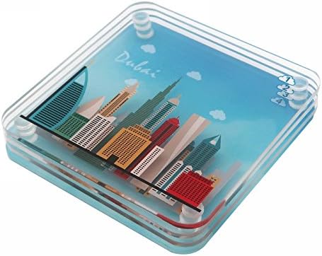 Canplow City Views Dubai Dimentional Set of 4 Coasters, 4 x 4 -inch Square