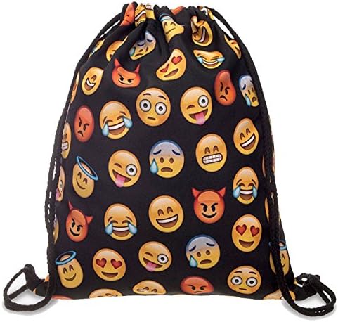 Portable Gym Sack Pack, 18''X13.75'' Drawstring Emoji Backpack for Teens Kids Girls Team Training Gymsack, Black Gym Sackpack