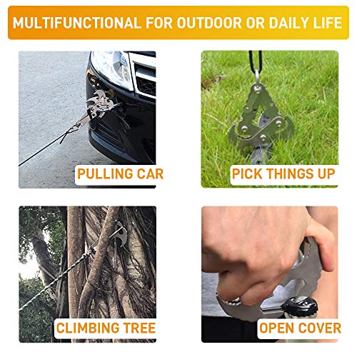GearOZ Folding Gravity Hook, Stainless Survival Gravity Grappling Hook for Outdoor Hunting Tree Mountain Climbing Camping Tool with Black Rope - Thumbnail 6
