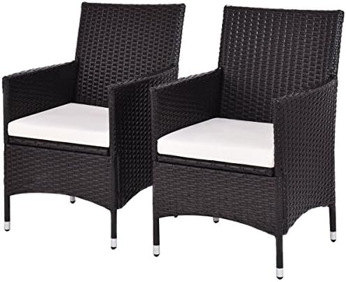 New Set Of 2 Patio Chairs Rattan Wicker Dining Arm Seat Cushions Outdoor Indoor