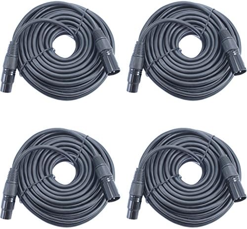 Balanced XLR Mic Cable with Male to Female Servicable Black XLR Connectors (4, 50ft)
