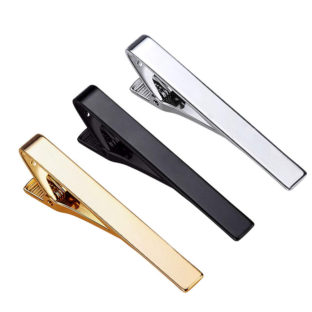 Roctee Tie Clips for Men, 3 Pack Classic Tie Clip Silver Gold Black Necktie Tie Bar Pinch Clips Suitable for Wedding Anniversary Business