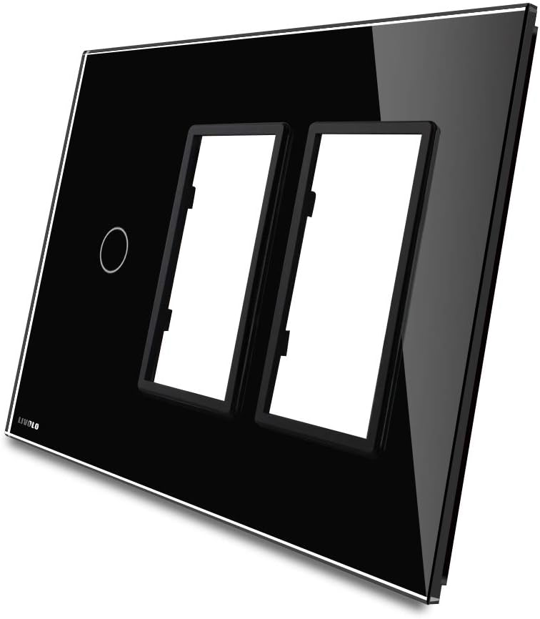 LIVOLO Combination Wallplate Black US Standard 1Gang & 2 Frame Triple Glass Panel, Switch&Socket Accessory, C5-C1/SR/SR-12