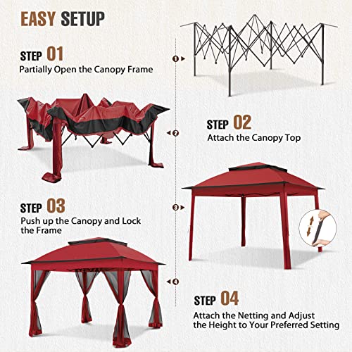 INTERHUT 11x11 Pop Up Gazebo Tent with Removable Mesh Walls, Red Instant Outdoor Canopy image 15