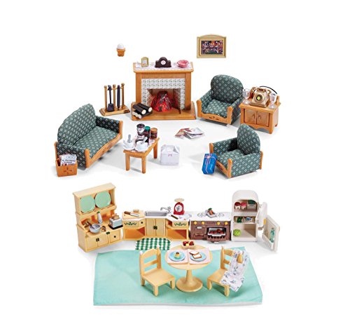 Calico Critters Kozy Kitchen and Deluxe Living Room Play Sets