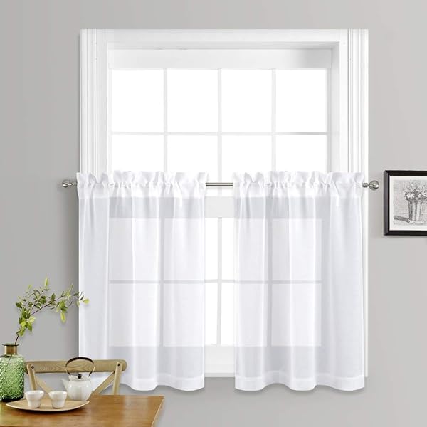 Nicetown Sheer Curtains Kitchen Window Home Fashion Faux Linen