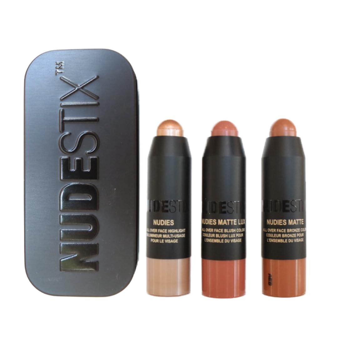 NUDESTIX Mini Soft & Warm Nudes 3-Piece Kit: Stick Palette, Bronze, Brown Family, Shimmery Finish