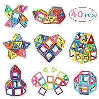 Manve Magnetic Tiles Building Blocks Toys, 40 Pcs Preschool Kids Educational Construction Toys Sets
