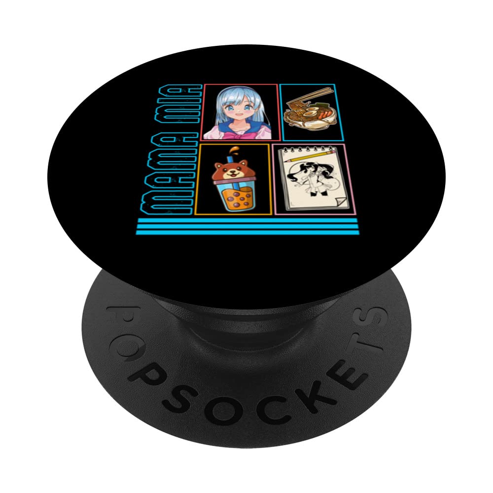 Mama Mia, Anime Otaku Girl Japan Kawaii Ramen Noodles Boba T PopSockets Swappable PopGrip