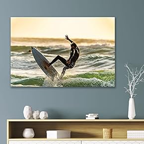 Canvas Wall Art Sports Theme - Man Doing a Stunt on The Surfing Board - Giclee Print Gallery Wrap Modern Home Art Ready to Hang - 12x18 inches