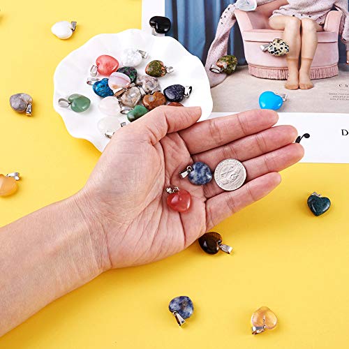 Fashewelry 50PCS Mixed Stone Heart Style Gemstone Pendant Healing Pointed Chakra Crystal Quartz Pendants Charms for Necklace Jewelry Making