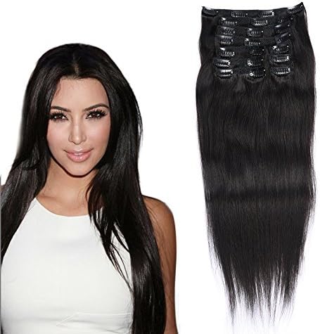 Remy Clip In Human Hair Extensions 140g Indian 100 real Human Hair 10 Pieces Thick Full Head Hair Clips On For Women Easy To Use And Remove (20 inches/50cm, #1B Natural Black)