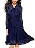 MissMay Women's Vintage Elegant Long Sleeve Lace Overlay Cocktail Swing Dress
